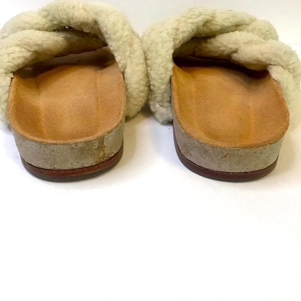 Johanna Ortiz Cream Sherpa Braided Crisscross Slide Cork Sole Sandals 37 - Picture 4 of 6